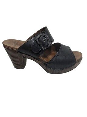 DANSKO RAMONA BLACK LEATHER SANDALS SLIDES WITH BUCKLE SZ10 (EU40)